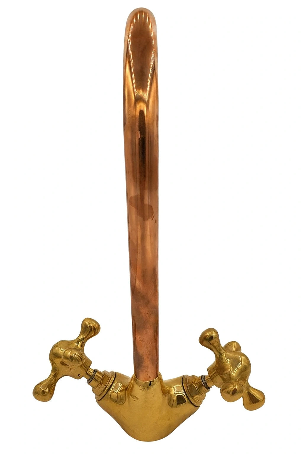 Copper and gold vintage-style faucet on a white background