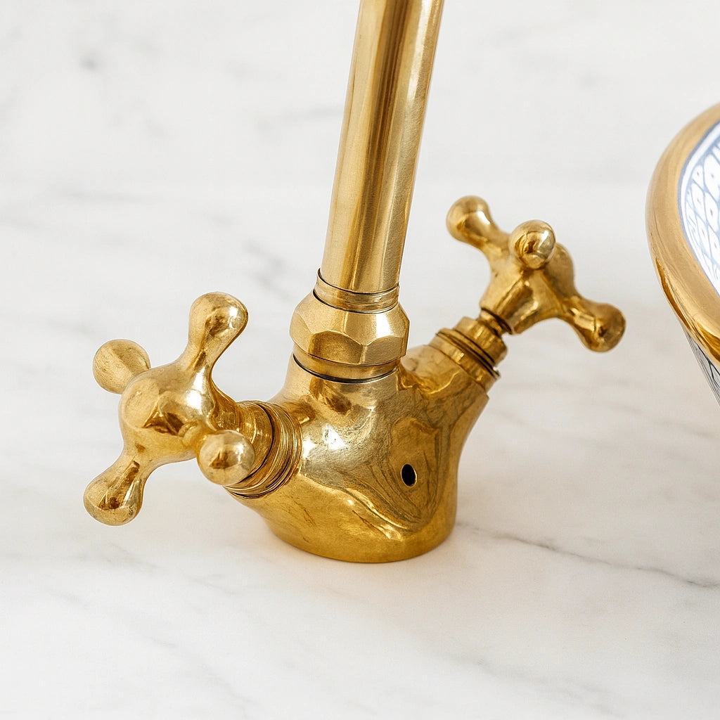 Gold faucet on a white background