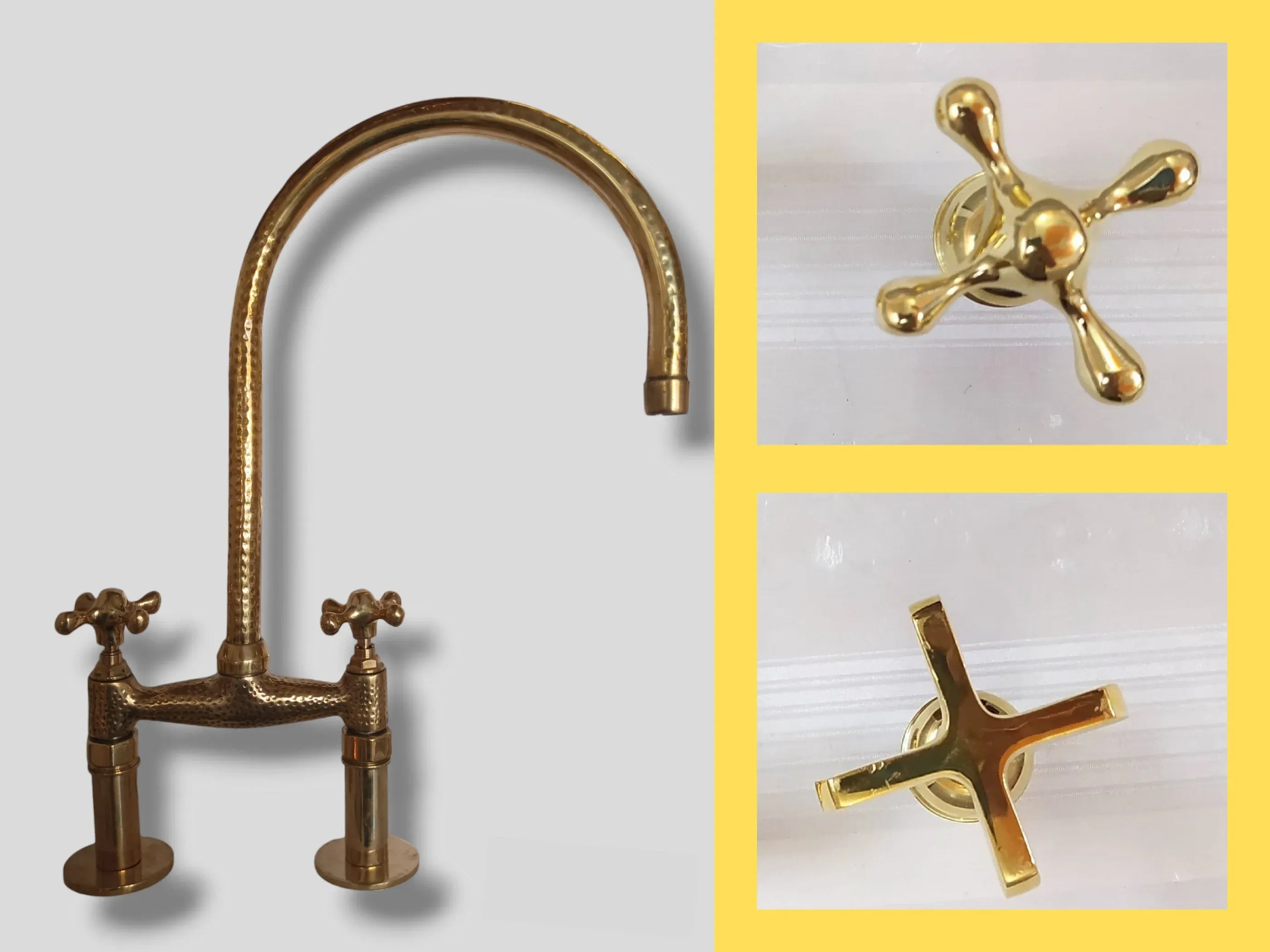 Handmade Unlacquered Brass Bridge Kitchen Faucet ,Duty Free
