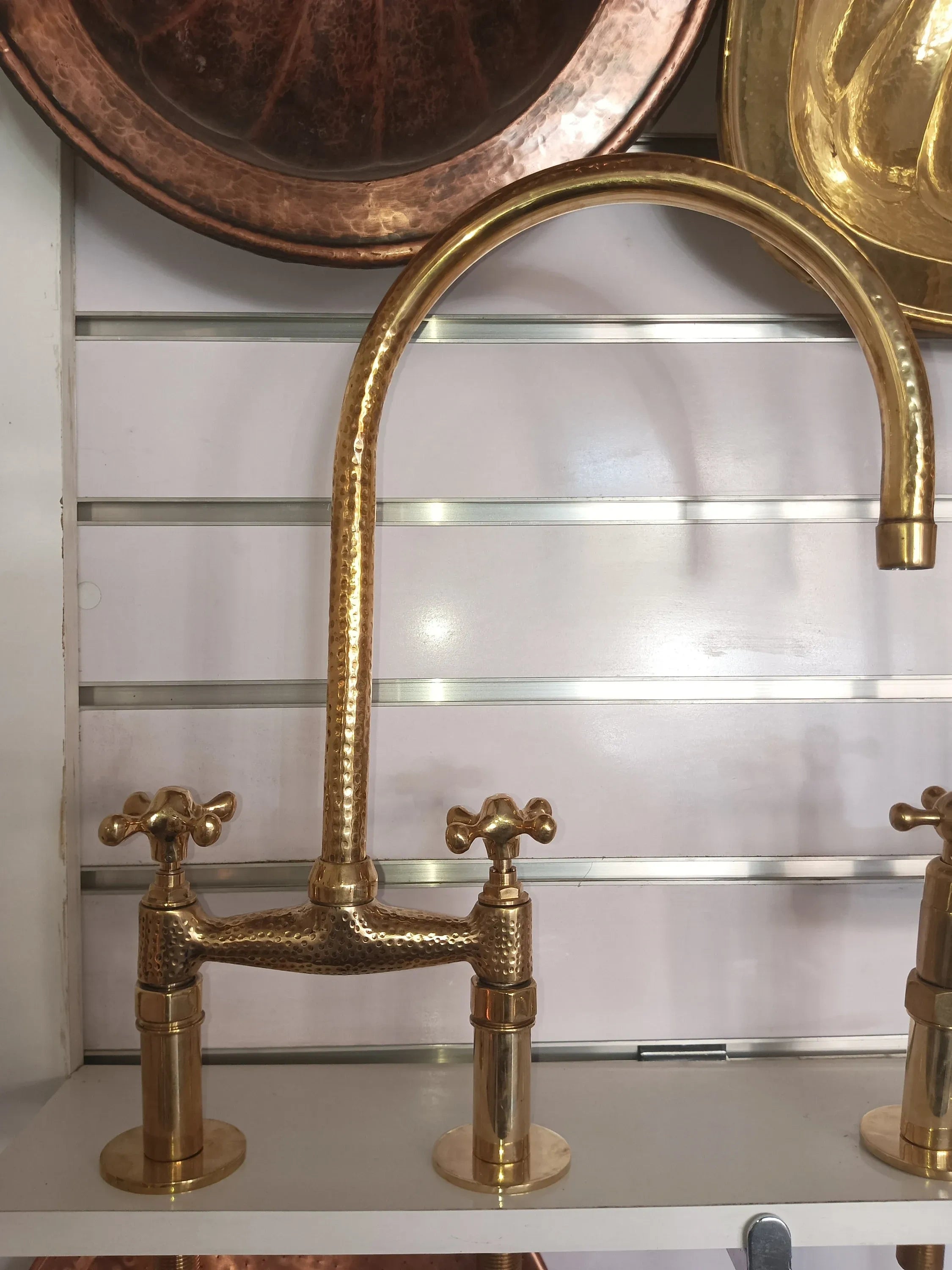 Handmade Unlacquered Brass Bridge Kitchen Faucet ,Duty Free