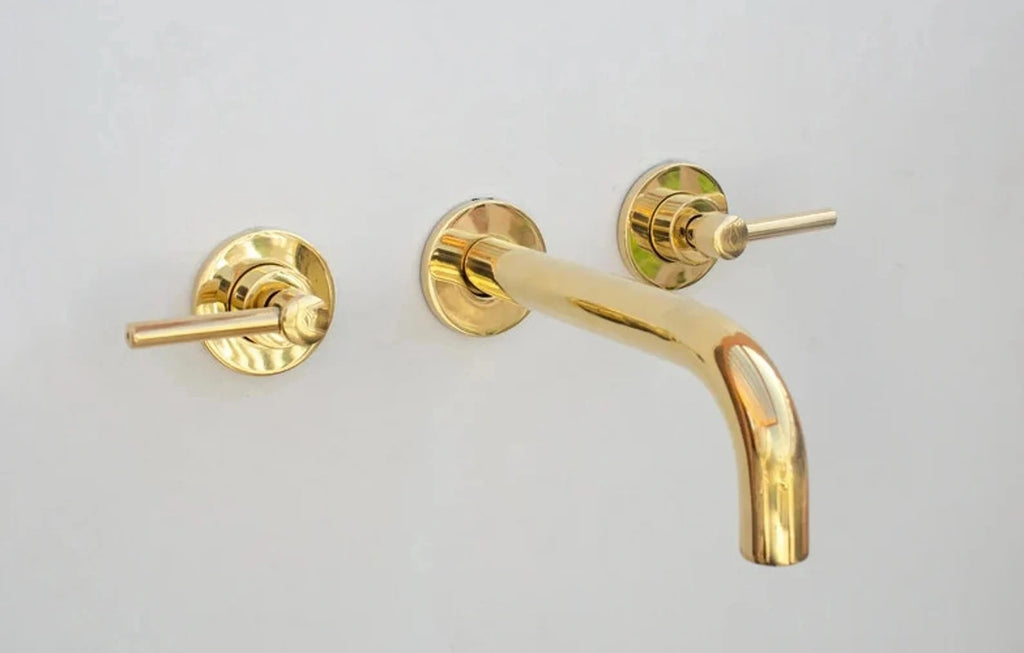Handmade Brushed Brass Wall Mounted Bathroom Faucet