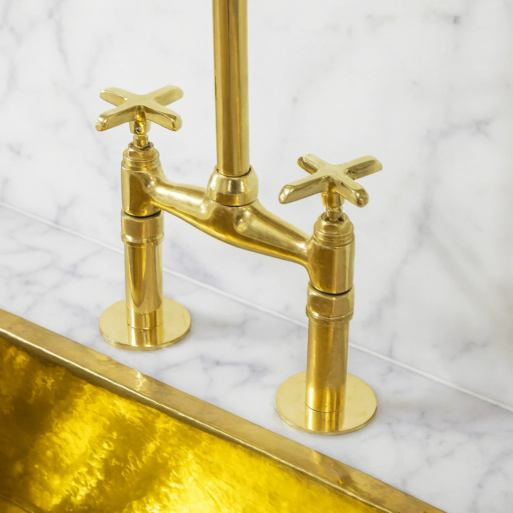 Unlacquered Brass Bridge Kitchen Faucet ,DDP shipping