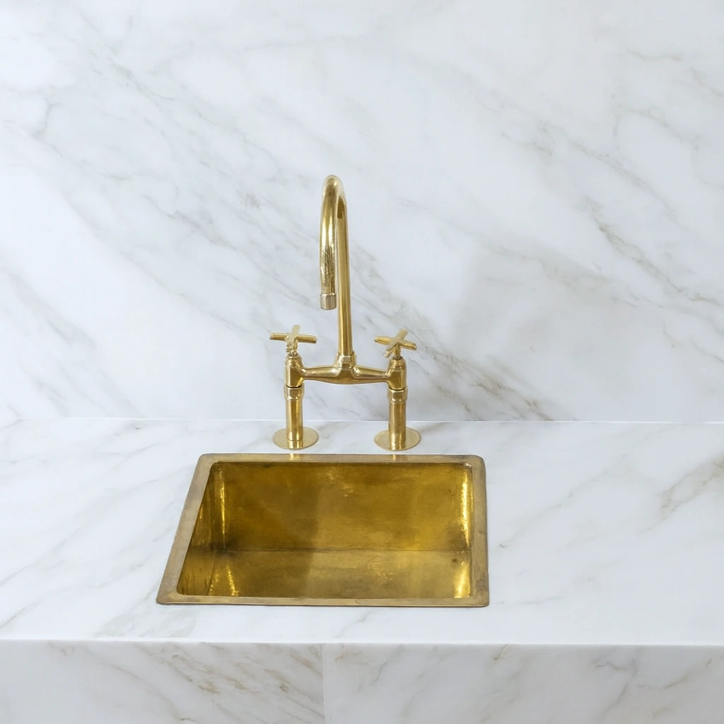 Unlacquered Brass Bridge Kitchen Faucet ,DDP shipping