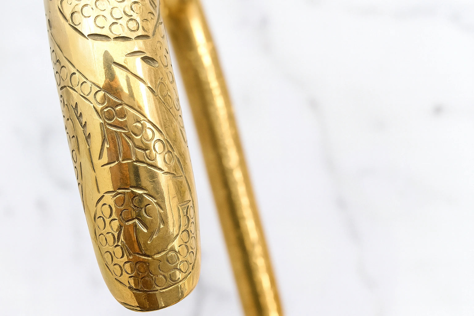 Unlacquered Brass Goosneck Faucet with Engraved Finish