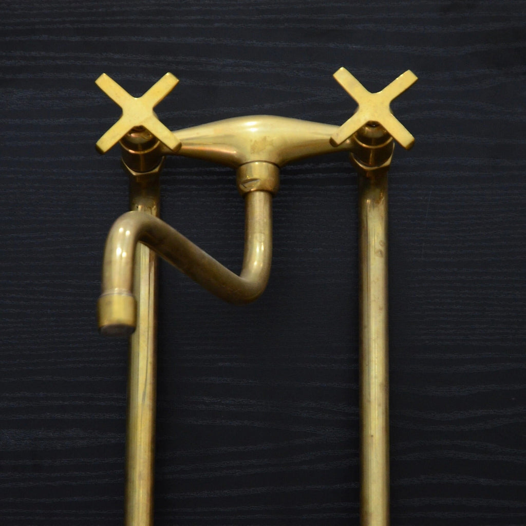 Unlacquered Brass Kitchen Faucet With Flat Cross Handles