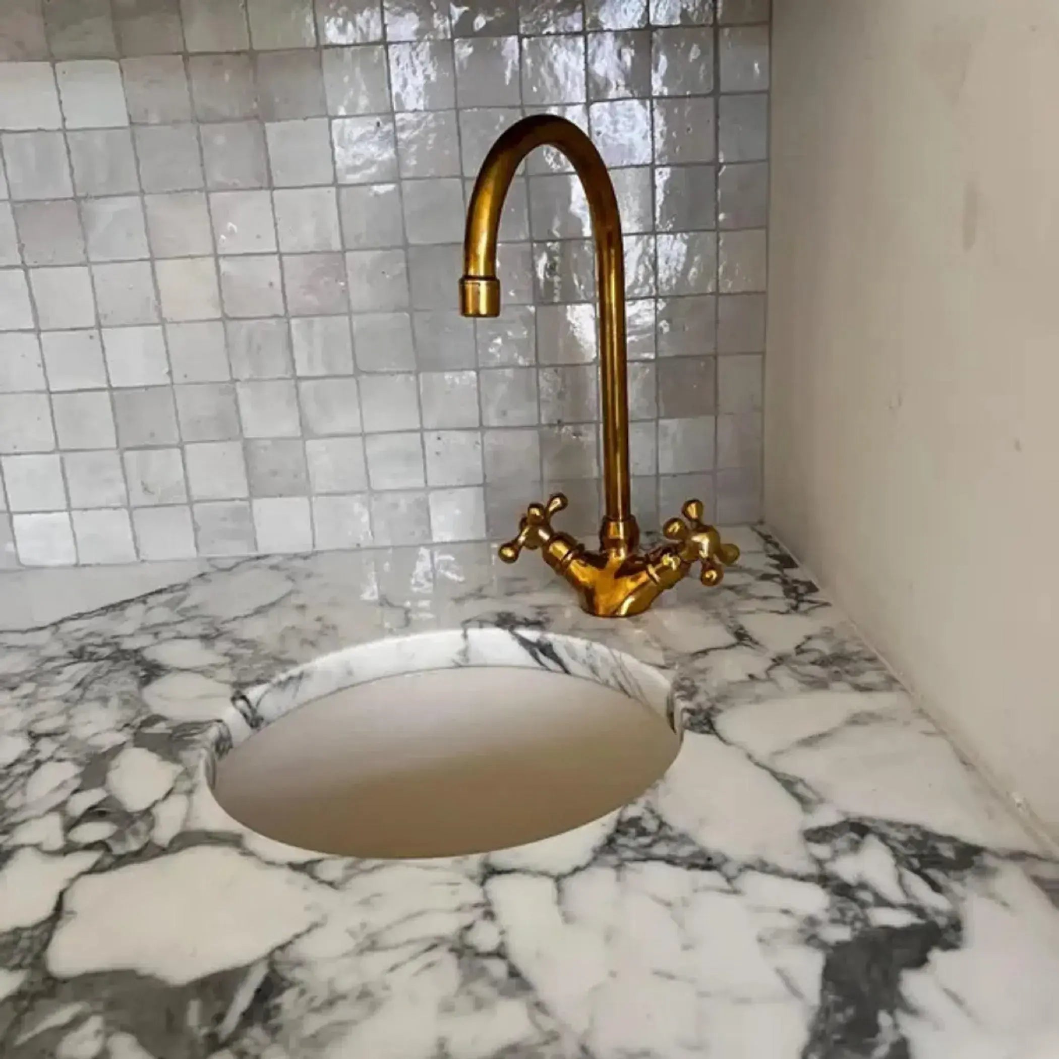 Unlacquered Brass Vanity Faucet With Two Handles