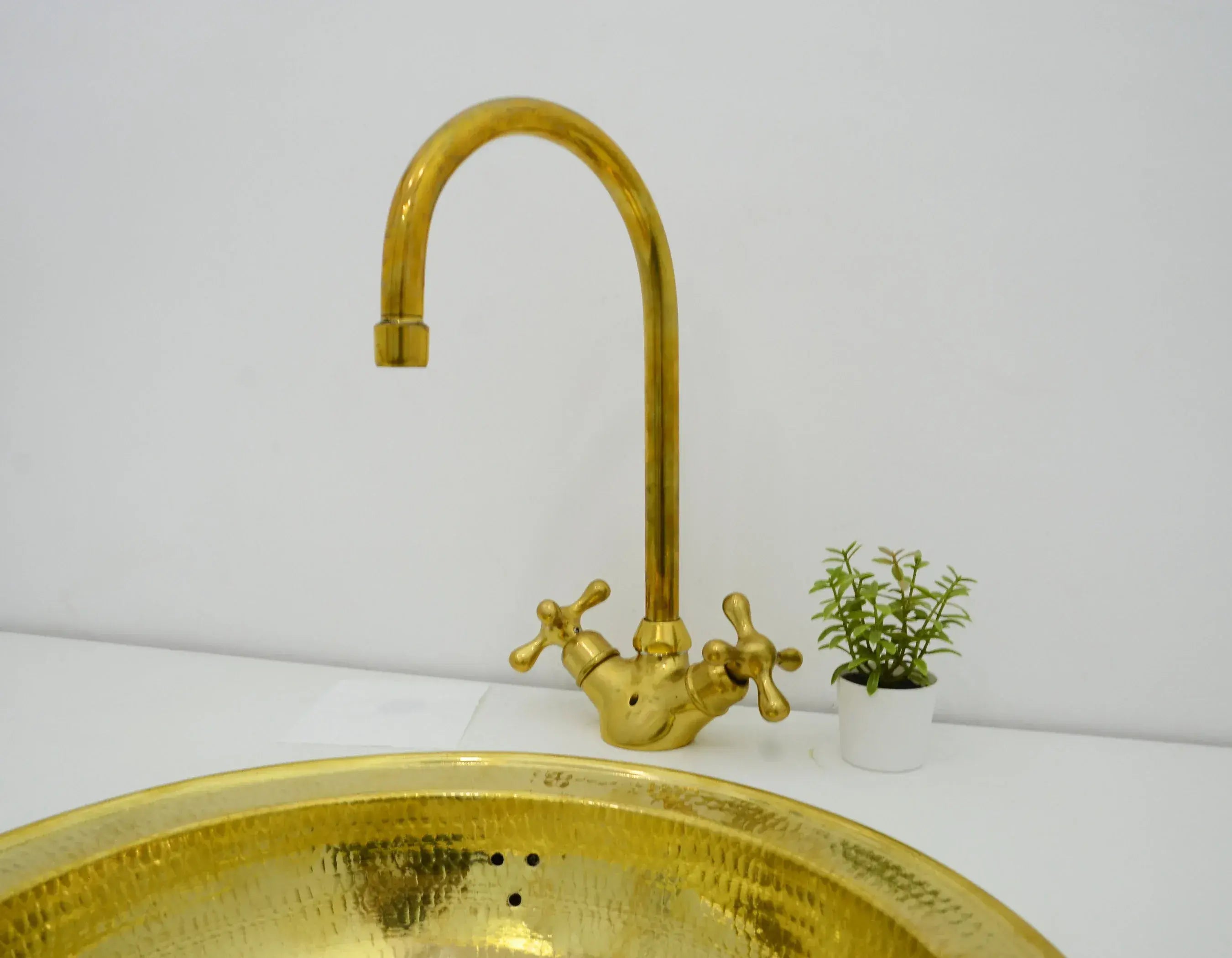 Unlacquered Brass Vanity Faucet With Two Handles