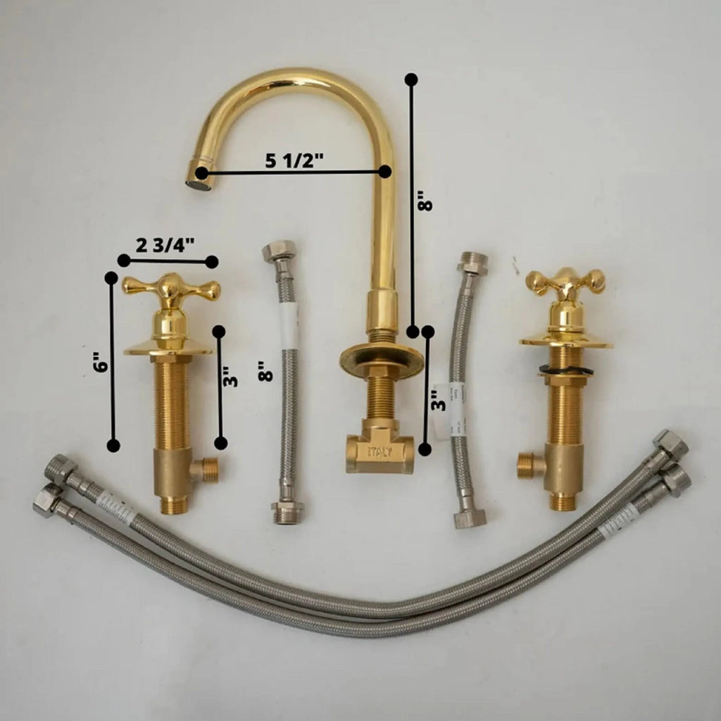 Lever Handles Brass Three Holes Faucet For Bathroom Vanities